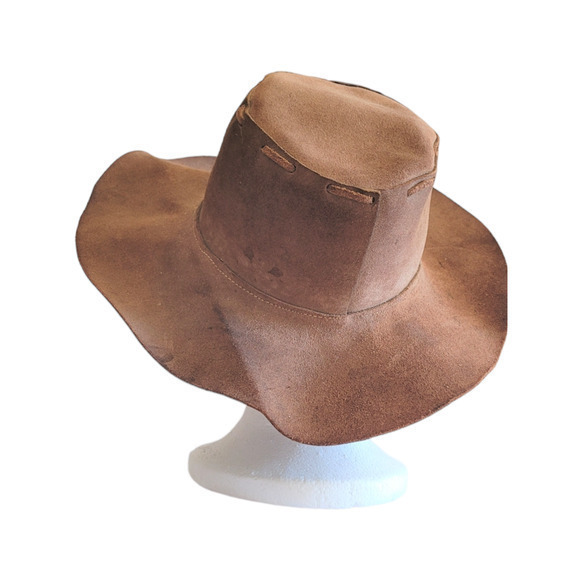 Vintage Vegan‎ Leather Brown Outback Cowboy Lace Detail Hat Boonie Hat - Picture 6 of 13